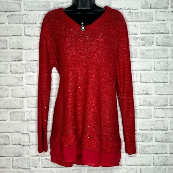 Faded Glory, red, sequined sweater, size 3X - Picture 1 of 5